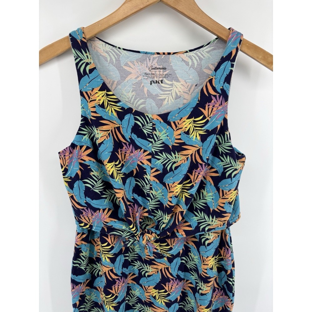 Pact Organic Cotton Tie Front Tank Dress Sz S Tropical Resortwear Momcore Chic - Picture 2 of 8
